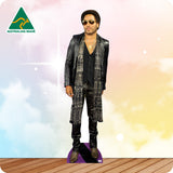 Cardboard cutout of a person in a stylish outfit with 'Australian Made' logo in the corner.