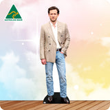 Cardboard cutout of a man wearing a beige blazer and blue jeans with 'Australian Made' logo in the corner.