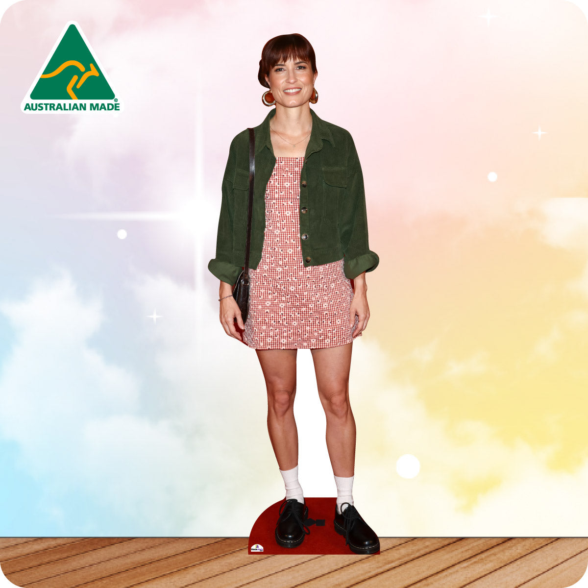 Woman standing on a scale with a 'Made in Australia' logo in the corner