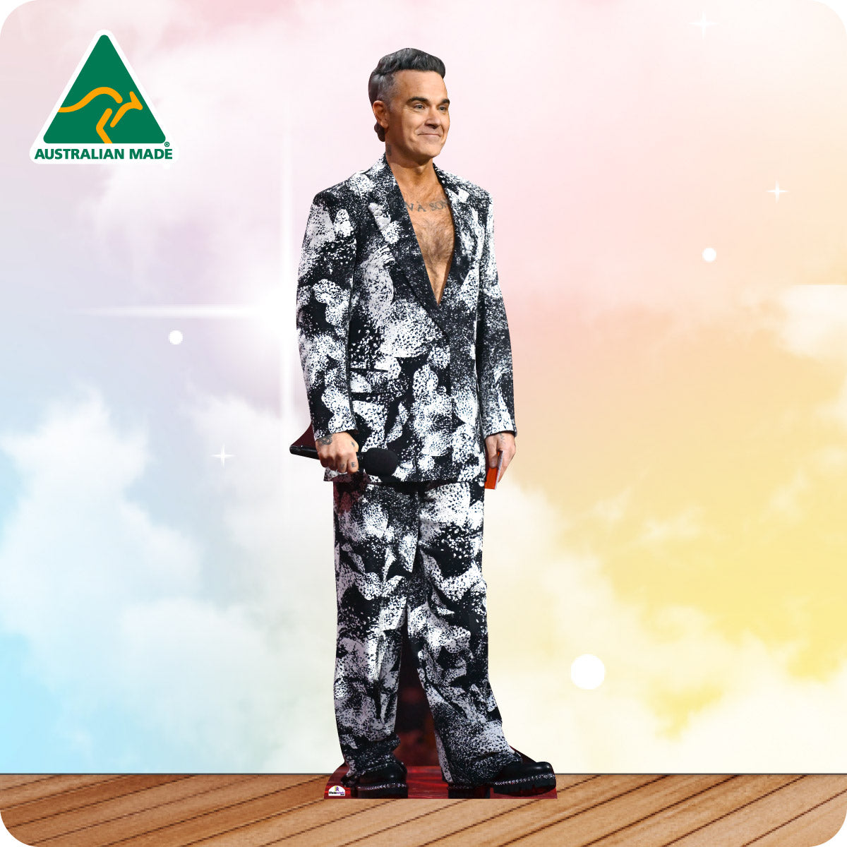 Robbie Williams Black and White Suit