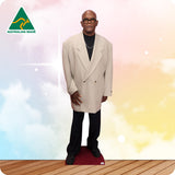 Cardboard standee of a man wearing a beige coat with 'Australian Made' logo in the corner.