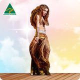 Cardboard standee of a woman in a gold dress with 'Australian Made' logo on a colorful background.