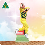 Cardboard standee of a man in cricket outfit with 'Australian Made' logo on a colorful background.