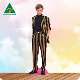 Mannequin wearing a colorful suit with 'Australian Made' logo in the corner.