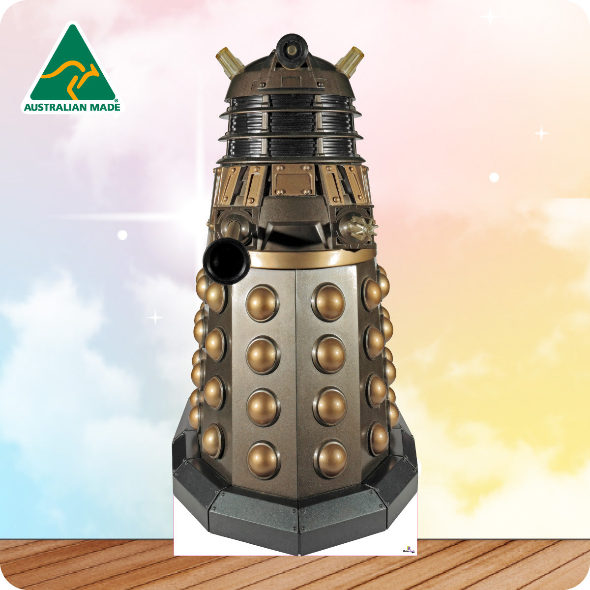 Model of a Dalek with 'Australian Made' logo on a gradient background