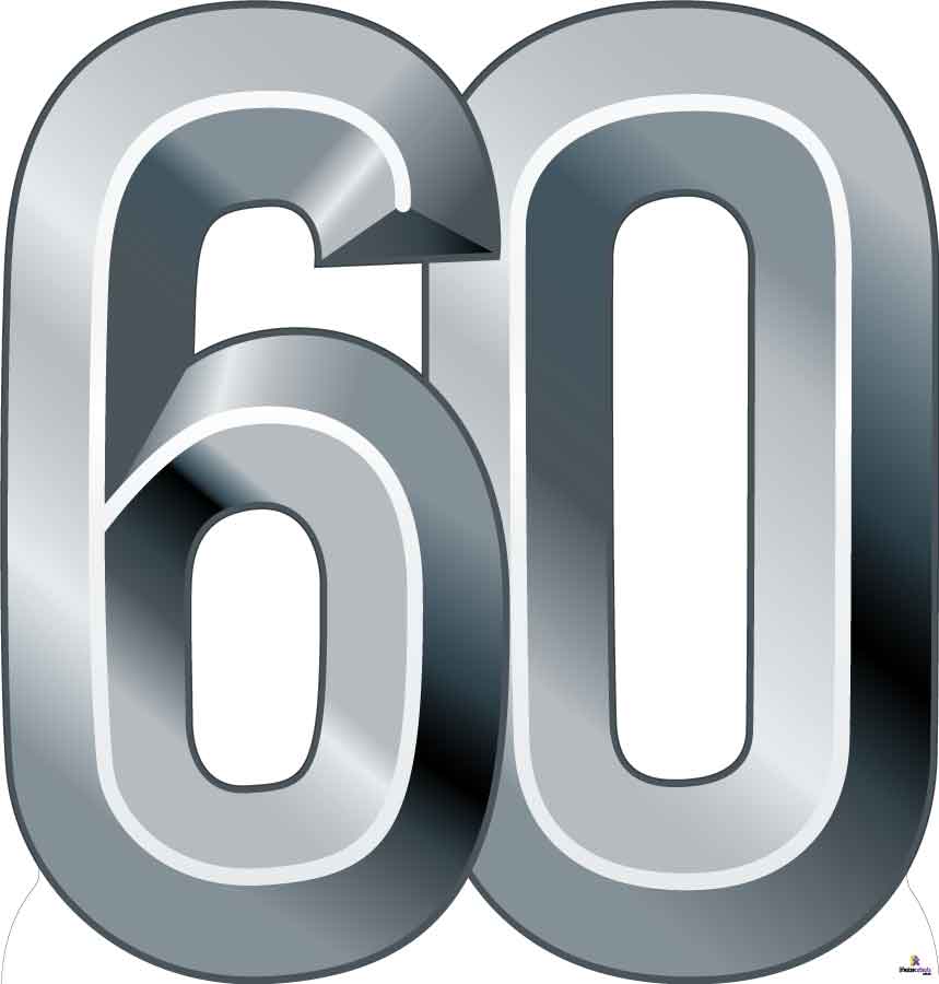 Number 60 Silver Cardboard Cutout LifesizeCutouts Number 60 Silver Cardboard Cutout LifesizeCutouts