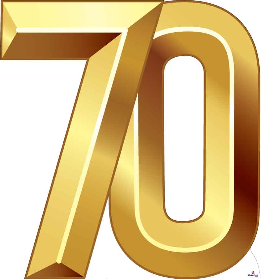 Number 70 Gold Cardboard Cutout LifesizeCutouts Number 70 Gold Cardboard Cutout LifesizeCutouts