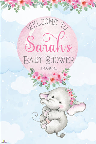 Elephant Baby Shower 312 Welcome Board Pink - 90cm x 60cm