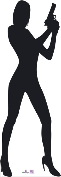 Silhouette - Spy Girl with Gun Secret Agent - James Bond Theme Cardboard Cutout