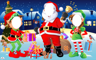 Santa and Elves Night Scene Christmas Cardboard Standin