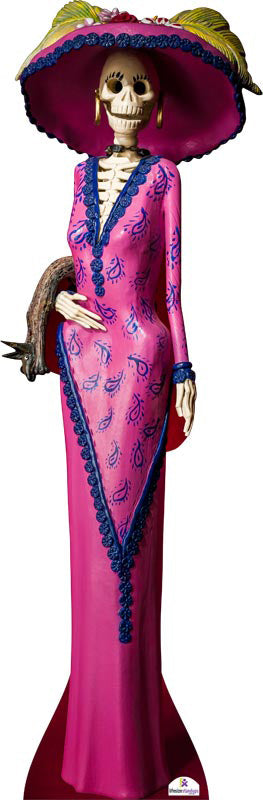 Day of the Dead Skeleton in Pink Dress Cardboard Cutout